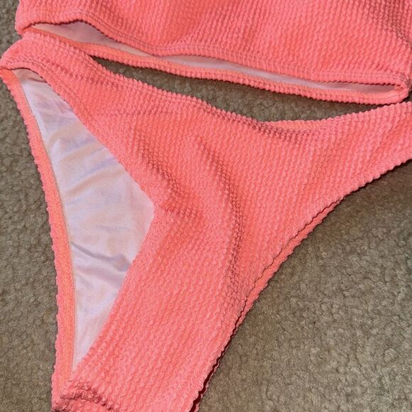 Women's One Shoulder Top with Mid Waist Two Piece swimsuit,XS NWOT coral pink - Picture 8 of 12